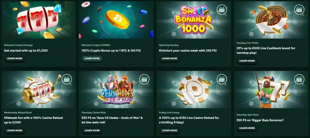 The SagaSpins promotions page showcasing the available offers.