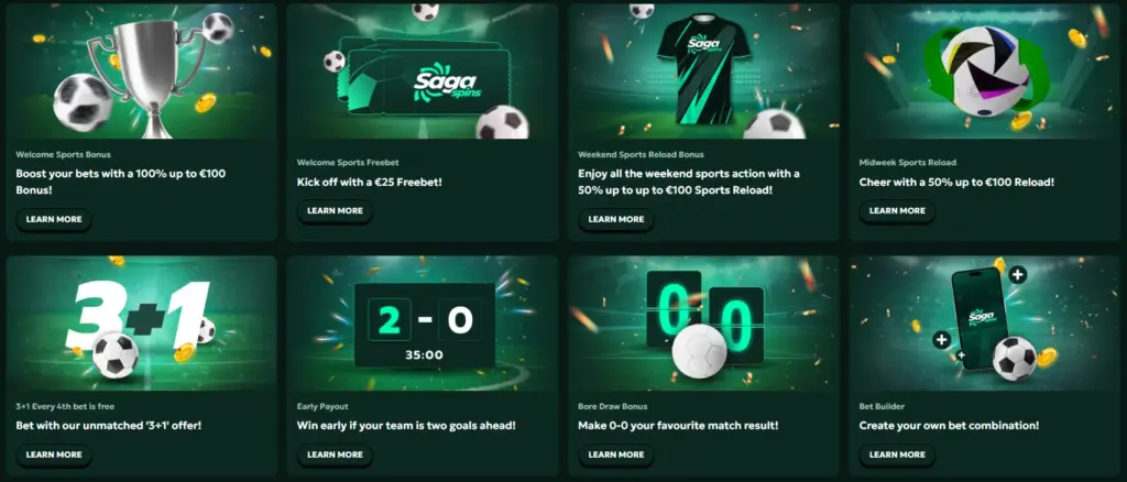 The list of sports betting bonuses at SagaSpins.
