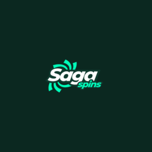 SagaSpins Casino logo over a dark green background.