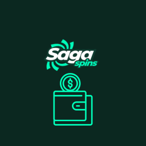 A wallet icon with a dollar symbol under the SagaSpins logo.